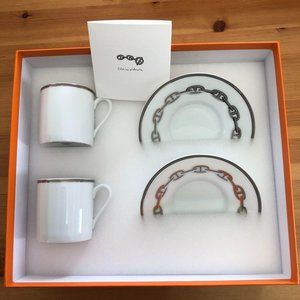 Hermes Tea Cup Saucer Tableware 2 set Cafe Coffee Auth New